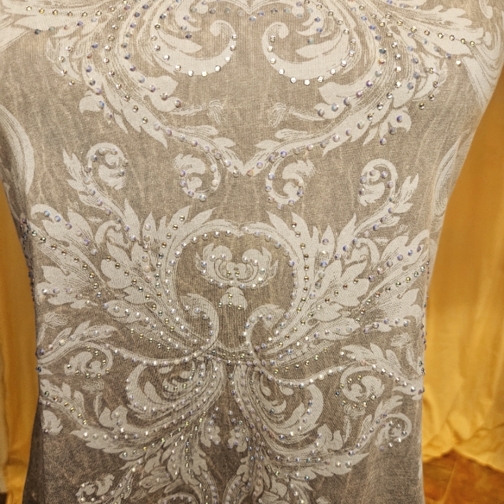 Vocal Silver and Tan Tunic Top with Chic Design - Picture 8 of 15